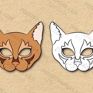 Cat Abyssinian Masks Printable Color + Coloring Breed, Paper DIY For Kids And Adults. PDF Template. Instant Download. Birthdays, Halloween.