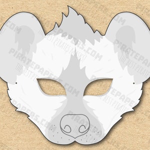 Hyena Mask Printable Coloring, Paper DIY For Kids And Adults. PDF Template. Instant Download. For Birthdays, Halloween, Party, Costumes.