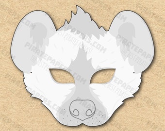 Hyena Mask Printable Coloring, Paper DIY For Kids And Adults. PDF Template. Instant Download. For Birthdays, Halloween, Party, Costumes.