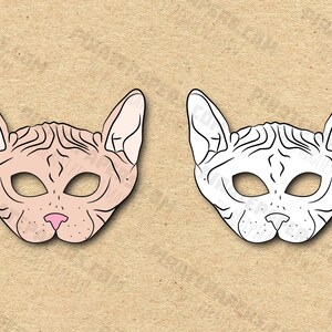 Cat Sphynx Masks Printable Color + Coloring Breed, Paper DIY For Kids And Adults. PDF Template. Instant Download. For Birthdays, Halloween.