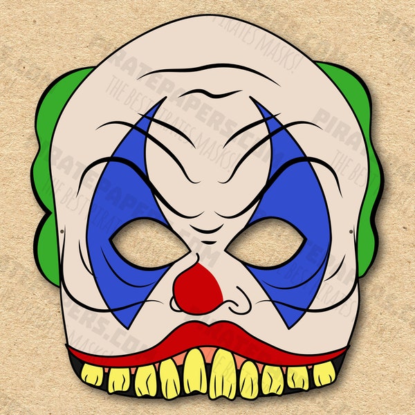 Scary Clown Mask Printable, Paper DIY For Kids And Adults. PDF Template. Instant Download. For Birthdays, Halloween, Party, Costumes.