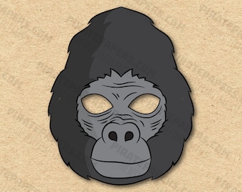 Gorilla Mask Printable, Paper DIY For Kids And Adults. PDF Template. Instant Download. For Birthdays, Halloween, Party, Costumes.