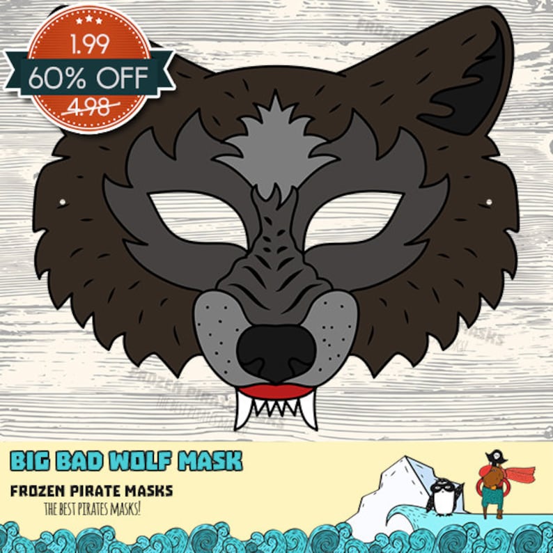 60% OFF SALE Big Bad Wolf Mask Printable wolf costume animal | Etsy