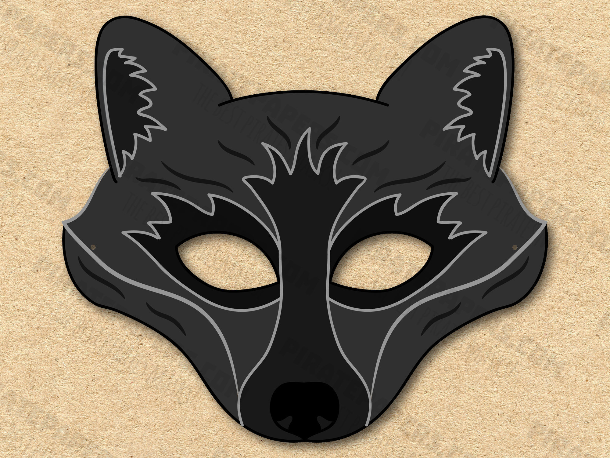 Black Fox Mask Printable, Paper DIY for Kids and Adults. PDF Template ...