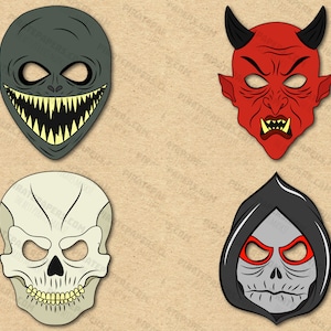 Scary Masks Printable, Creepy, Skull, Demon, Grim Reaper. Paper DIY ...