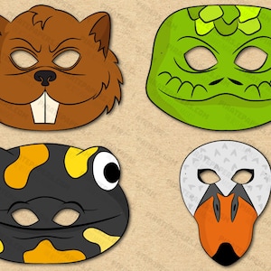 Pond Animals 2 Masks Printable, Beaver, Lizard, Salamander, Swan. Paper ...