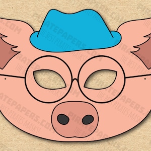 Maschera maiale n. 3 stampabile (i tre porcellini), carta fai da te per bambini e adulti. Modello PDF. Download istantaneo. Per compleanni, Halloween.