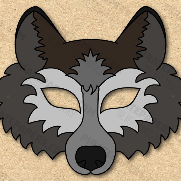 Wolf Maske Printable Wolf Kostüm Tiermaske Grauer Wolf Masken Kinder Maske Wolf Maskerade Wolf Halloween.