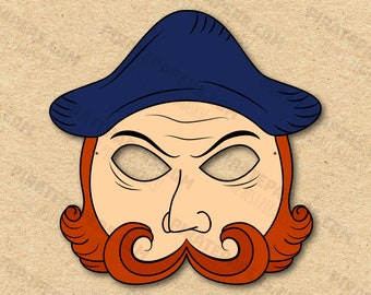 Máscaras de Piratas Imprimibles para colorear, Pirata Tuerto, Loro, Niña Pirata, Pirata Negro. Descarga de plantilla PDF de papel DIY para niños y adultos. Víspera de Todos los Santos - México