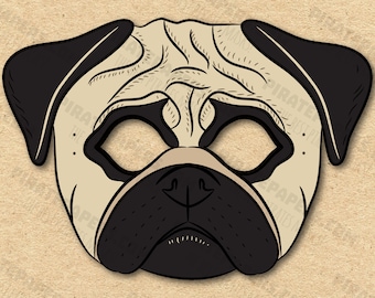 Pug Mask Printable, Paper DIY For Kids And Adults. PDF Template. Instant Download. For Birthdays, Halloween, Party, Costumes.