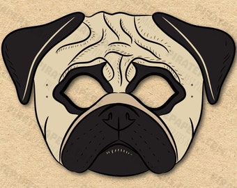 Masque de carlin imprimable, bricolage en papier pour enfants et adultes. Modèle PDF. Téléchargement instantané. Pour les anniversaires, Halloween, les fêtes, les déguisements.