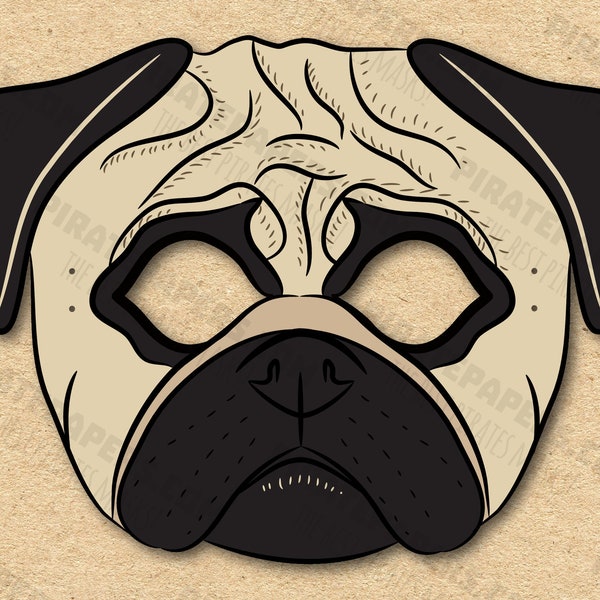 Pug Mask Printable, Paper DIY For Kids And Adults. PDF Template. Instant Download. For Birthdays, Halloween, Party, Costumes.
