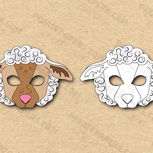 Sheep Masks Printable Color + Coloring, Paper DIY For Kids And Adults. PDF Template. Instant Download. For Birthdays, Halloween, Costumes.