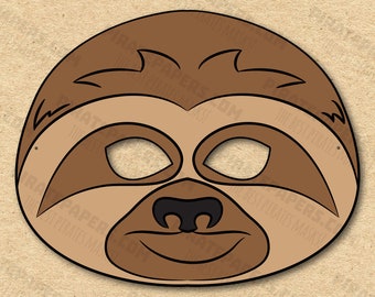Sloth Mask Printable, Paper DIY For Kids And Adults. PDF Template. Instant Download. For Birthdays, Halloween, Party, Costumes.