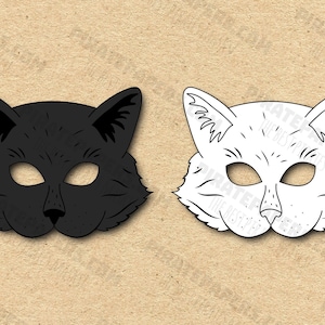 Cat Masks Printable Color + Coloring, Paper DIY For Kids And Adults. PDF Template. Instant Download. For Birthdays, Halloween, Costumes.