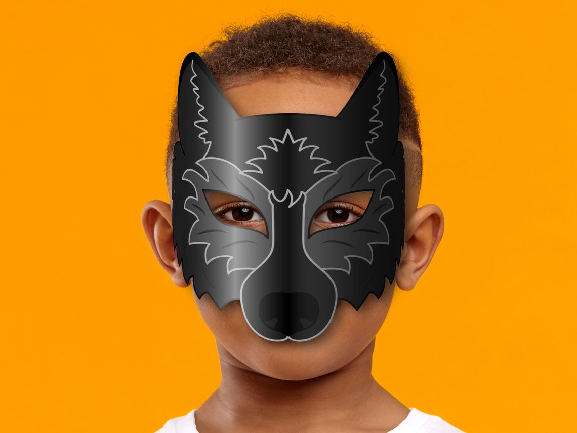 Black Wolf Mask Printable, Paper DIY for Kids and Adults. PDF Template ...