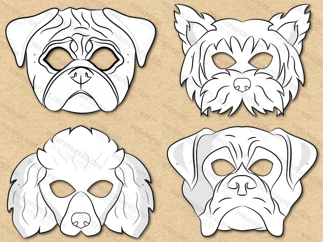 Dog Breeds 2 Masks Printable Coloring, Yorkshire Terrier Dog, Poodle