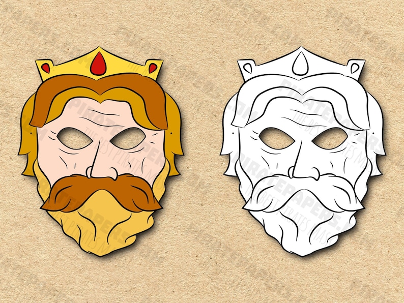 King Masks Printable Color Coloring, Paper DIY for Kids and Adults. PDF Template. Instant ...