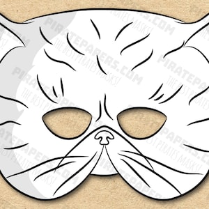 Cat Persian Mask Printable Coloring Breed, Paper DIY For Kids And Adults. PDF Template. Instant Download. For Birthdays, Halloween, Party.