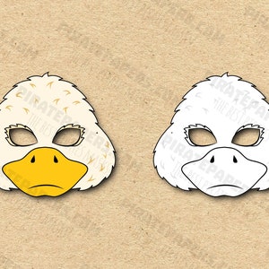 Duck Masks Printable Color + Coloring, Paper DIY For Kids And Adults. PDF Template. Instant Download. For Birthdays, Halloween, Costumes.