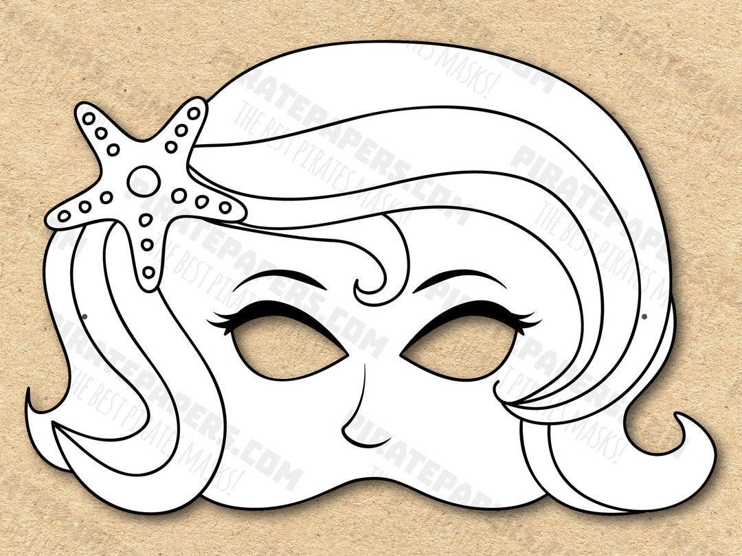 Little Mermaid Mask Printable Coloring, Paper DIY for Kids and Adults ...