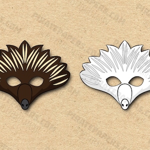 Echidna Masks Printable Color + Coloring, Paper DIY For Kids And Adults. PDF Template. Instant Download. For Birthdays, Halloween, Costumes.