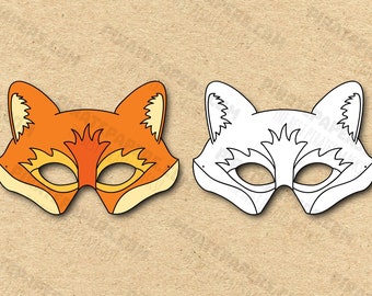 Fox Masks Printable Color + Coloring, Paper DIY For Kids And Adults. PDF Template. Instant Download. For Birthdays, Halloween, Costumes.