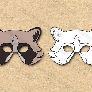 Raccoon Masks Printable Color + Coloring, Paper DIY For Kids And Adults. PDF Template. Instant Download. For Birthdays, Halloween, Costumes.