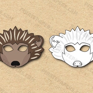 Hedgehog #2 Masks Printable Color + Coloring, Paper DIY For Kids And Adults. PDF Template. Instant Download. Birthdays, Halloween, Costumes.