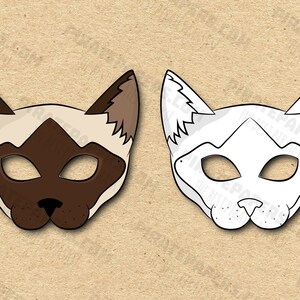 Cat Siamese Masks Printable Color + Coloring Breed, Paper DIY For Kids And Adults. PDF Template. Instant Download. For Birthdays, Halloween.