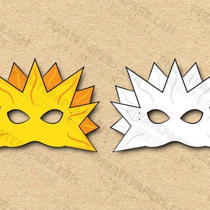 Sun Masks Printable Color + Coloring, Paper DIY For Kids And Adults. PDF Template. Instant Download. For Birthdays, Halloween, Costumes.
