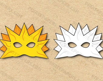 Máscaras solares imprimibles en color + para colorear, bricolaje en papel para niños y adultos. Plantilla PDF. Descarga instantánea. Para cumpleaños, Halloween, disfraces.