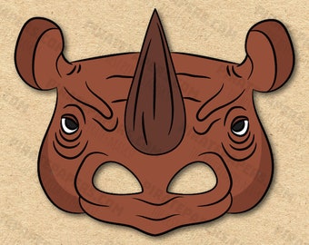Rhino Mask Printable, Paper DIY For Kids And Adults. PDF Template. Instant Download. For Birthdays, Halloween, Party, Costumes.
