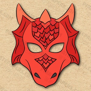 Masque de dragon rouge imprimable, bricolage en papier pour enfants et adultes. Modèle PDF. Téléchargement instantané. Pour les anniversaires, Halloween, les fêtes, les déguisements.