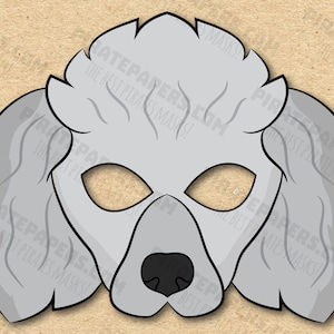 Dog Poodle Mask Printable Breed, Paper DIY For Kids And Adults. PDF Template. Instant Download. For Birthdays, Halloween, Party, Costumes.