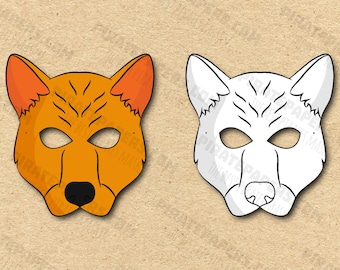 Máscaras de Dingo Imprimibles Color + Colorante, Papel DIY para niños y adultos. Plantilla PDF. Descarga instantánea. Para cumpleaños, Halloween, disfraces.