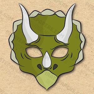 Masque Triceratops de dinosaure imprimable, bricolage en papier pour enfants et adultes. Modèle PDF. Téléchargement instantané. Anniversaires, Halloween, Fête, Costumes.