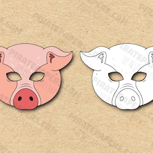 Pig Masks Printable Color + Coloring, Paper DIY For Kids And Adults. PDF Template. Instant Download. For Birthdays, Halloween, Costumes.