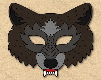 Big Bad Wolf Mask Printable, Paper DIY For Kids And Adults. PDF Template. Instant Download. For Birthday, Halloween, Party, Costumes.