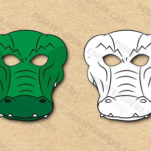 Crocodile Masks Printable Color Coloring, Paper DIY For Kids And Adults. PDF Template. Instant Download. Birthdays, Halloween, Costumes. image 1