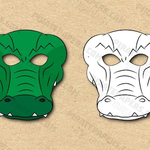 Crocodile Masks Printable Color Coloring, Paper DIY For Kids And Adults. PDF Template. Instant Download. Birthdays, Halloween, Costumes. image 1