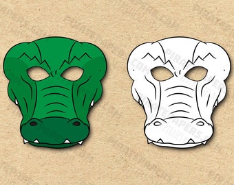 Máscaras de Cocodrilo Imprimibles Color + Colorante, Papel DIY para Niños y Adultos. Plantilla PDF. Descarga instantánea. Cumpleaños, Halloween, Disfraces.