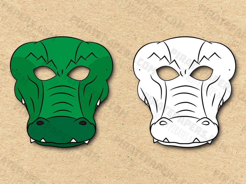Crocodile Masks Printable Color Coloring, Paper DIY For Kids And Adults. PDF Template. Instant Download. Birthdays, Halloween, Costumes. image 1