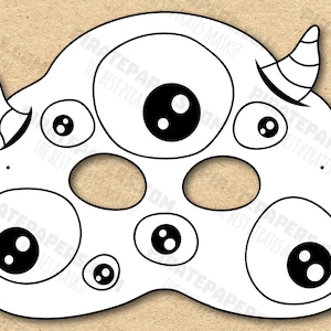 Monster #6 Mask Printable Coloring, Paper DIY For Kids And Adults. PDF Template. Instant Download. For Birthdays, Halloween, Party, Costumes