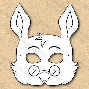 White Rabbit Mask Printable Coloring (Alice in Wonderland), Paper DIY For Kids And Adults. PDF Template. Instant Download. Halloween, Party.