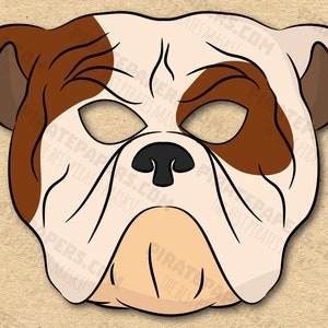 Máscara de buldogue para cães raça imprimível, papel DIY para crianças e adultos. Modelo PDF. Download instantâneo. Para aniversários, Halloween, festa, fantasias.