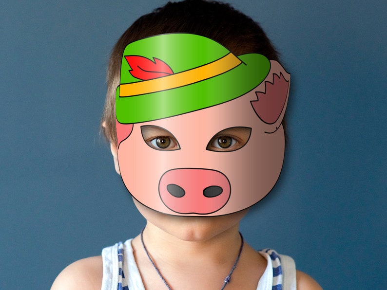 Pig 1 Mask Printable the Three Little Pigs, Paper DIY for Kids and Adults. PDF Template. Instant ...