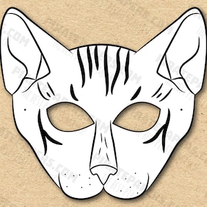 Cat Oriental Mask Printable Coloring Breed, Paper DIY For Kids And Adults. PDF Template. Instant Download. For Birthdays, Halloween, Party.