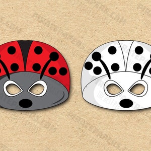 Maschere coccinella stampabili a colori + colorazione, carta fai da te per bambini e adulti. Modello PDF. Download istantaneo. Per compleanni, Halloween, costumi