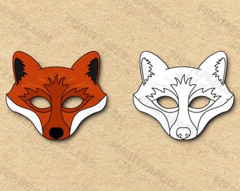 Máscaras de Zorro Rojo Imprimibles Color + Colorante, Papel DIY para Niños y Adultos. Plantilla PDF. Descarga instantánea. Para cumpleaños, Halloween, disfraces.